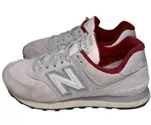 New Balance  Women’s Size 7.5 Light Grey Red Suede 574 Sneakers WL574BU2