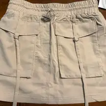 NEW RtA Tan Small Mini Skirt Pockets Drawstring Cargo Short Elastic Waist
