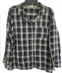 L.L. Bean Button Down Womens Blue Green Scotch Plaid Flannel PJ Top XLP Petite