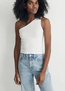 Brightside Rib One-Shoulder Tank in Eyelet white Size XSmall NWT