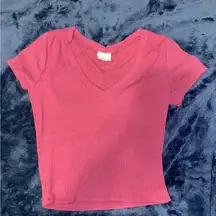 Pink crop top v neck shirt