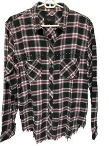 Rails Blouse Women's Studded Plaid Button Down Rex Charcoal Berry Blush