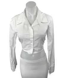 Lioness Women's White Open Back Long Sleeve Button Up Shirt Crop Top Size M