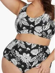 Artesands black white floral Cantata Forte Monet Mid rise bikini bottoms, 20+