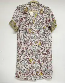 World Market Pajamas Floral Short Sleeve Button Down Shirt Dress Sleepwear M