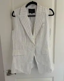 Lafayette 148 White Pinstripe Sleeveless Linen Blazer | M