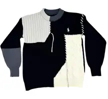 Ralph Lauren Polo Patchwork Cable Knit Sweater Wool Cotton Blend Sz L Pre-Owned