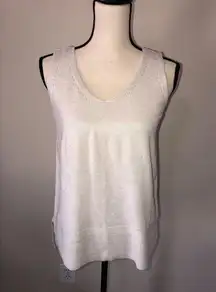 Womens Size S Tank Sweater Swank Top Oatmeal Sparkle V Neck Beige Neutral Gold
