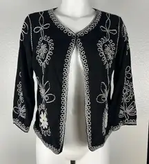 Lauren Michelle black embroidered one-button cardigan