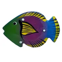 Bright fun Artisan made lightweight wooden fish brooch