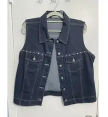 Y2K Faded Glory Denim Vest Large Rhinestones Western Rockabilly Rodeo 90s