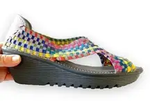 Bernie Mev Basketweave Wedge Sandal Gray Rainbow Size EU 41 Confetti Colorful