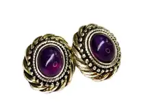 80s Vintage Avon Purple & Gold Stud Earrings Chunky Retro Glam Grandmacore