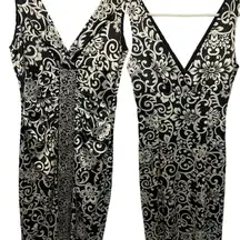 London Times Sleeveless V neck V Back Midi Dress