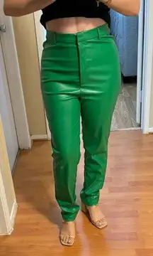 Green leather pants