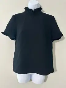 Alice & Trixie Black Ruffle Neck Top Short Sleeve Blouse Womens XS