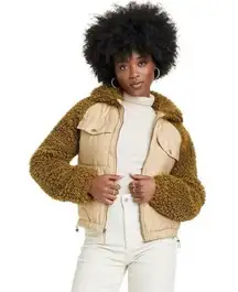 Universal Thread Faux Shearling & Quilted Jacket Beige Green Size M