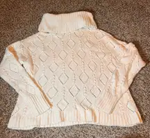 LOFT White Diamond Pattern Cable Knit Cowl Neck Sweater Size L