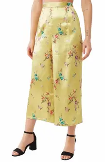 NEW Urban Outfitters Yellow Clarissa Silky Floral Wide Leg Culotte Pants size XS