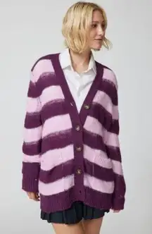 Urban Outfitters Alston Stripe Cardigan Purple Pink  Women's Size Small Distress