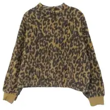 Hippie Rose Leopard Print 1/4 Zip Faux Sherpa Pullover Sweatshirt XL Brown Black