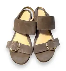 Les Italiennes Taupe Suede Double Strap‎ Buckle Slingback Flat Sandals Sz 39