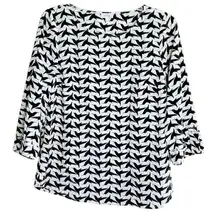 PIXLEY Small Women’s Hummingbird Print Black White Top Blouse