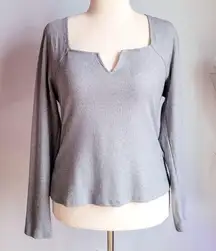 Anthropologie, New Pilcro Gray Notch Neck Cutout Tie Back Knit Top Size Large