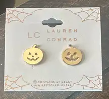 New LC Lauren Conrad Pumpkin Nickel Free Button Earrings Gold Tone with Tag