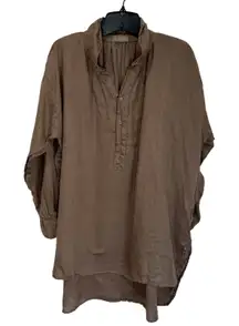 CP Shades 100% Linen Tunic Top Size S Brown Oversized Lagenlook Boho