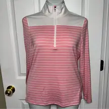 FOOTJOY Quarter Zip Pullover Top Size M Pink White Striped Long Sleeve Workout