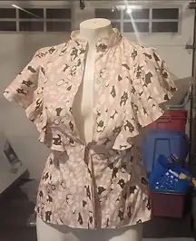 ADAM LIPPES RUFFLE SHELL IN PRINTED POPLIN PINK LEOPARD SIZE 2