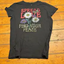 Free State Black Graphic T Shirt Womens Large Love Find Your Peace Daisies