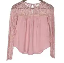 Pink Long Sleeve Lace Flowy Blouse