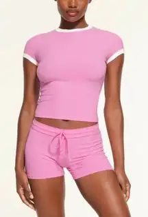 Skims Pink White Ribbed Lounge‎ Ringer Tee