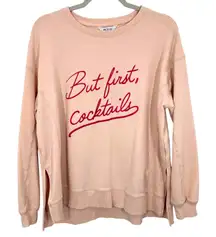 Wildfox Pink "But First Cocktails" Graphic Sweatshirt Women's Size L Cozy Soft