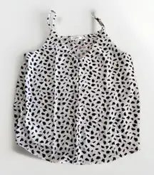 Mine Blouse Shirt Tank Black And White Medium  Button‎ White Loose Fit Top