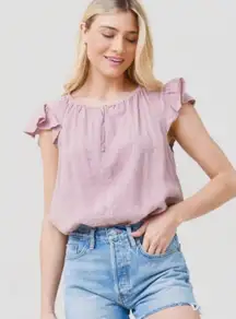 Velvet by Graham & Spencer Mauve Pink Linen Flutter Sleeve Top – Size M