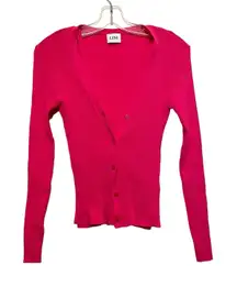 Lini Ribbed‎ Stretch Twin Set Cardigan Cami 2 Piece Women Size Small Bright Pink