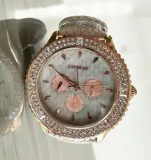 Express FMDEX1430 Crystal Bezel Snakeskin Pattern Rose‎ Gold Women's Chronograph