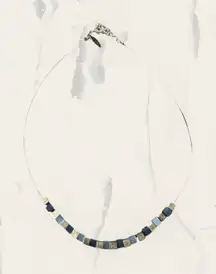 Express‎ Silver Toned Blue & Gray Square Beaded Necklace Lobster Claw Closure