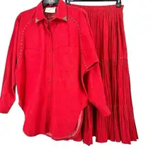 Spencer Creations Western Cowgirl Red Denim Stud Skirt Shirt Set Size Small