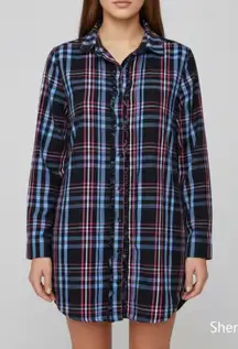 NWOT Betsey Johnson Intimates Ruffle Plaid Button-Down Flannel Sleep Shirt S