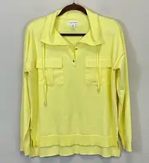 Calvin Klein  Spread Collar Knit Long Sleeve Sweater Top Yellow Size L