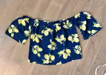 Off shoulder, lemon print with bell sleeve size medium blouse