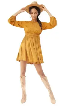 Anthropologie Maeve Saniya Mini Dress‎ Pleated Satin Ruffle Trim Feminine