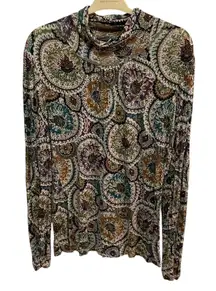 Cable & Gauge Paisley Print Long Sleeve Mock Neck Top Multicolor Women's L