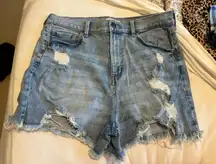 Distressed High Rise Denim Shorts