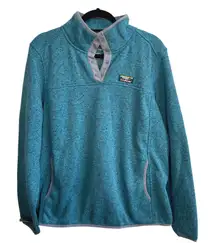 LLBean Women 1X Reg Teal Heathered Snap Neck Pullover Fleece Sweater