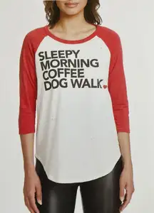 sleepy Morning Coffee Dog Walk Raglan Tee Medium